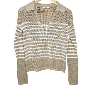 Gap Womens Preppy Nautical Striped Cotton Sweater Tan XS Sheer Coastal Beach